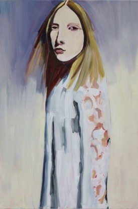 Chantal Joffe, Blonde in a Lace Coat, 2012. Oil on board, 72-1/8 x 47-7/8 inches. Courtesy of Cheim & Read