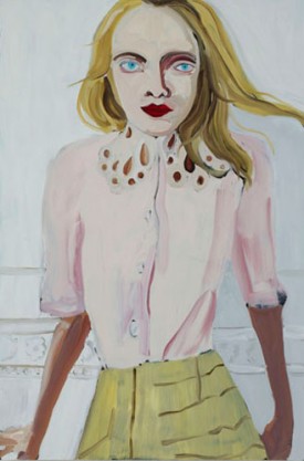 Chantal Joffe, Blonde in a Lace Collar, 2012. Oil on board, 72-1/8 x 47-7/8 inches. Courtesy of Cheim & Read