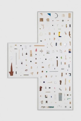 Noam Rappaport, Collection #8 (Victory Cap), 2012. Mixed media on panel, 70 x 50 inches. Courtesy of James Fuentes