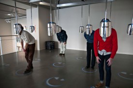 Michelle Jaffé, Wappen Field, 2003-2011. Chrome Plated Steel, LED's, speaker drivers, amplifiers, SuperCollider, audio interface,power conditioner,computer, dimensions variable. Courtesy of the artist.