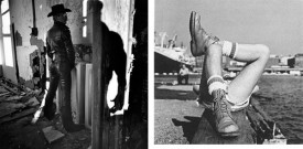 Arthur Tress, The Urinal, 1979. Silver gelatin print, edition of 50, 14 x 11 inches. Courtesy of ClampArt, New York City, and right, Peter Hujar, Crossed Legs on the Pier, 1976. Silver gelatin print, 14.5 x 14.5 inches. The Peter Hujar Archive, Courtesy Matthew Marks Gallery