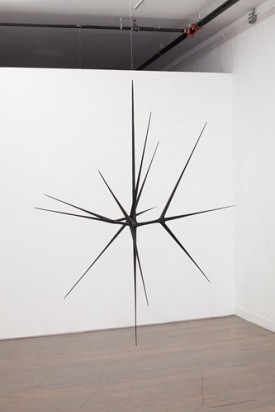 Christopher Kurtz,The Gloaming, 2012. Hand-carved bass wood, monofilament, and paint, 84 x 96 x 72 inches (hang height variable). Courtesy of Tomlinson Kong Contemporary