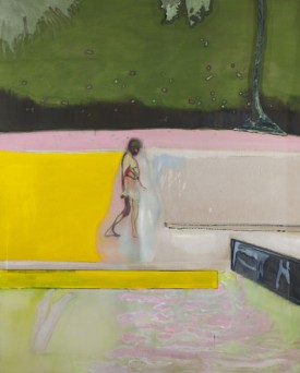 Peter Doig, Figure by a Pool, 2008-2012. Oil and distemper on linen, 98-1/2 x 78-3/4 inches. Courtesy Michael Werner Gallery, New York and London