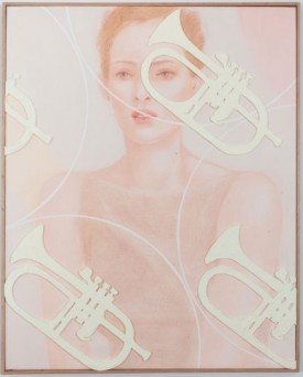 Alan Reid, Disco Lyrics, 2012. Caran d’ache, Foamcore, and acrylic on canvas, 40 x 32 inches. Courtesy of Lisa Cooley
