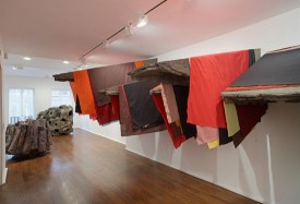 Phyllida Barlow, untitled: awnings, 2012. Steel armature, plywood, polystyrene, felt, cement, paint, tarpaulin, fabric, 103 x 239 x 91 inches. Courtesy of Hauser & Wirth