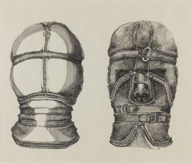Nancy Grossman, Two Heads - Back and Front, 1968. Pen and ink on paper, 10 3/4 x 13 inches. Collection Pennsylvania Academy of the Fine Arts, © 1968 Nancy Grossman, courtesy of Michael Rosenfeld Gallery, New York, NY