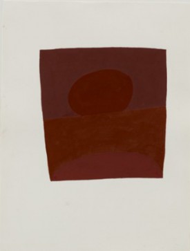 Suzan Frecon, still red, agate-burnished watercolor from large painting idea, variation 2, c. 2013. Watercolor on Fabriano hot press paper, 15 x 11-3/8 inches. Courtesy of David Zwirner, New York