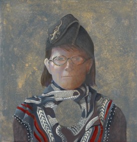 Ellen Lanyon, Hat, Pin & Scarf, 1999. Acrylic on canvas, 22 x 22 inches. Pennsylvania Academy of the Fine Arts.