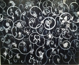 Katherine Mangiardi, Lace Tapestry (16th – 18th Century), 2013. Acrylic on panel, 60 x 72 inches. Courtesy of Bernarducci Meisel Gallery.
