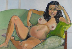 Alice Neel, Claudia Bach Pregnant, 1975. Oil on canvas, 32 x 45-7/8 inches. Pennsylvania Academy of the Fine Arts, courtesy of David Zwirner, New York.