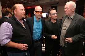Mario Batali, Michael Stipe, Bono and Sean Scully at the Drawing Center Gala, April 10, 2013. Photo by Hal Horowitz