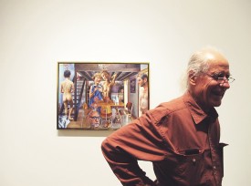 Rackstraw Downes with Mark Greenwold's Human Happiness, 2008-09, Courtesy of Sperone Westwater. Photo: (c) Robin Siegel