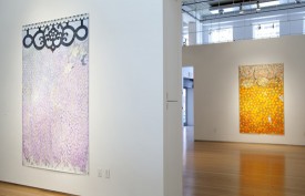 Installation shot of Robert Zakanitch: Hanging Gardens at Nancy Hoffman Gallery showing Wisteria II and (distance) Fireglow from the series. Courtesy of Nancy Hoffman Gallery