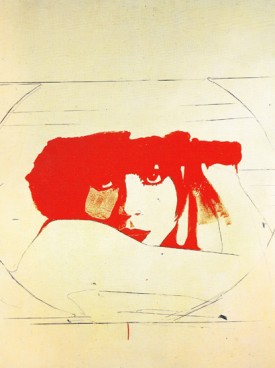 Giosetta Fioroni, Liberty, 1965, pencil, white and red enamel on canvas, 57 1/2 x 44 13/16 inches. Collection of Nanni and Barbara Benazzo.