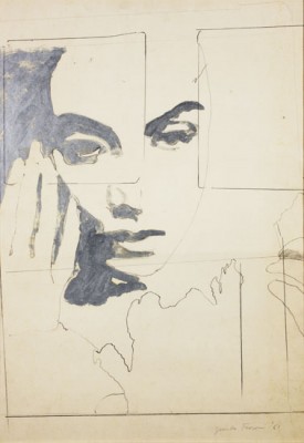Giosetta Fioroni, Ragazza che piange (Crying Girl), 1960, pencil and aluminum enamel on paper, 19 5/8 x 27 1/2 inches. Courtesy of the artist.