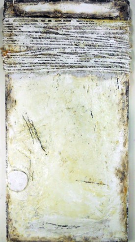 DeShawn Dumas, Untitled, 2009, sugar, tar, rope on wood, 20 x 48 inches. Courtesy of the artist and Janet Kurnatowski Gallery.