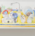Joan Linder, Counter, sink, 2013. Ink on paper, accordion book, 31 x 156-1/2 inches (open). Courtesy of the Artist and Mixed Greens.