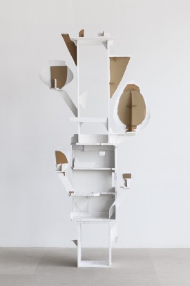 Gedi Sibony, Eight More Petals, 2013, wood, foam core, cardboard, paper, tape, 97 x 44 x 18 inches. Courtesy of the artist and Greene Naftali, New York.