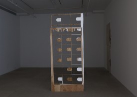 Gedi Sibony, All Her Teeth Are Made of Slate, 2013, wood paint and screws, 96 x40 3/4 x 8 inches. Courtesy of the artist ad Greene Naftali, New York.