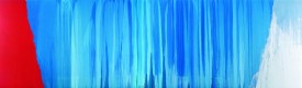 Pat Steir, Blue River, 2005, oil on canvas, 135 ¾ x 445 ¾ inches. Courtesy of the artist and Cheim & Read, New York.