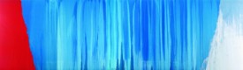 Pat Steir, Blue River, 2005, oil on canvas, 135 ¾ x 445 ¾ inches. Courtesy of the artist and Cheim & Read, New York.
