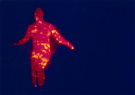 Jack Goldstein, The Jump, 1978, 16mm color silent film, 26 sec., ultraviolet light. Courtesy of Galerie Daniel Buchholz, Berlin/Cologne, and the Estate of Jack Goldstein.
