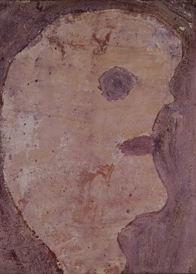 Jean Dubuffet, L’Homme au Nez Menu (Man with small nose), 1950. oil on board, 31 x 25 inches. Courtesy Acquavella Modern Art, New York.