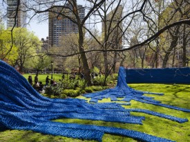 Installation view of Orly Genger’s Red, Yellow and Blue (2013) in Madison Square Park. Photo by James Ewing / Courtesy of Madison Square Park Conservancy.