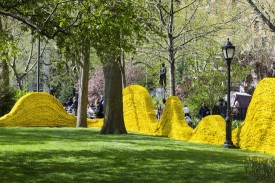 Installation view of Orly Genger’s Red, Yellow and Blue (2013) in Madison Square Park. Photo by James Ewing / Courtesy of Madison Square Park Conservancy.