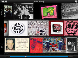 Image of the "Timeline" section from the Keith Haring app for iPad2