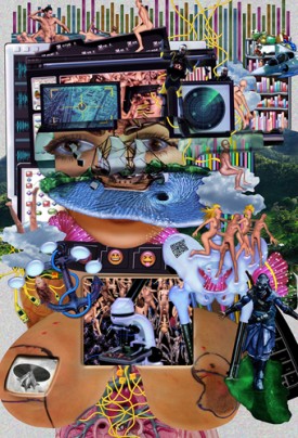 Carla Gannis, announcement card for her collaborative project with poet Justin Petropoulos, at Transfer Gallery, September 2013.