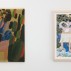 Installation view featuring Julia Benjamin, Untitled, oil on canvas, 15 x 13 inches, 2013, and Gladys Nilsson, Quietude, gouache and watercolor on paper, 12 x 9 inches, 2013. Courtesy of the National Exemplar, New York.
