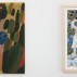 Installation view featuring Julia Benjamin, Untitled, oil on canvas, 15 x 13 inches, 2013, and Gladys Nilsson, Quietude, gouache and watercolor on paper, 12 x 9 inches, 2013. Courtesy of the National Exemplar, New York.