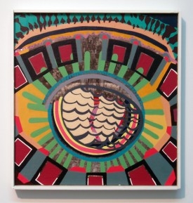 Becky Brown, Assembly, 2013, acrylic and collage on wood, with frame, 14 3/4 x 14 inches. Courtesy of the artist.