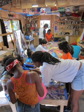 Thomas Hirschhorn, Gramsci Monument, 2013, Children's Class run by Lex Brown, Forest Houses, Bronx, New York. Courtesy Dia Art Foundation. Photo: Romain Lopez.