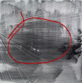 Jack Whitten, Single Loop: For Toots, 2012, acrylic on canvas, 58h x 58w inches. Courtesy Alexander Gray Associates, New York.