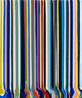 Ian Davenport, Colorfall: Bal, 2013. Acrylic on stainless steel mounted on aluminum panel, 148.3 cm x 122.9 cm. Courtesy of Paul Kasmin Gallery