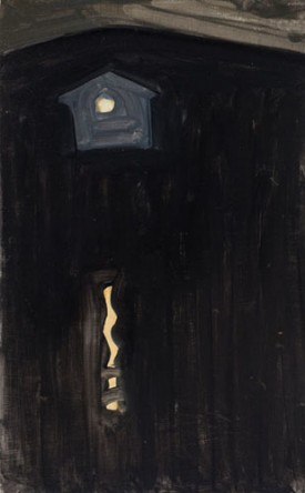Elizabeth O'Reilly, Gray House, Night, oil on panel 12" x 7.5", 2012. Courtesy of George Billis Gallery.