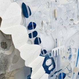 Fran Siegel, detail of Navigation, 2010-2011, colored pencil, ink, and cyanotype on cut and folded papers. 116 x 116 x 4 inches. Courtesy of the artist and Lesley Heller Workspace.