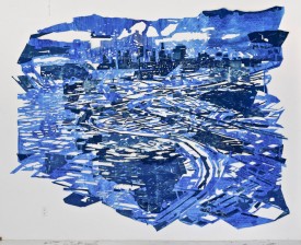 Fran Siegel, Overland 16, 2013, Cyanotype, ink, pencil and pigment on cut paper, 96 x 140 inches. Courtesy of the artist and Lesley Heller Workspace.