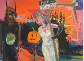 Matthew Blackwell, He Tries, 2011, detail. Oil and acrylic on canvas with collage, 65-1/5 x 46-1/2 inches. Courtesy of Edward Thorp Gallery