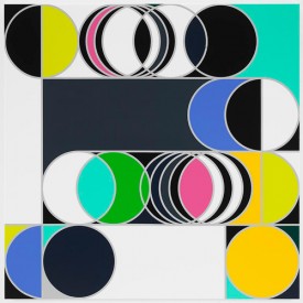 Sarah Morris, Total Lunar Eclipse 2014 [Rio], 2013. Household gloss paint on canvas, 60 x 60 inches. Courtesy of Petzel Gallery.