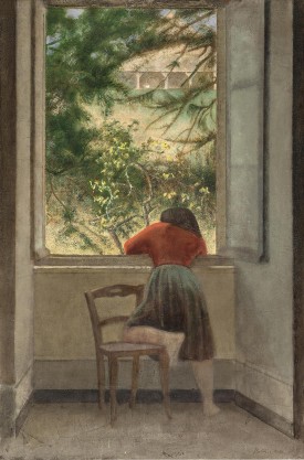 Balthus, Girl at a Window, 1955. Oil on canvas, 77.125 x 51.375 inches. Private collection © Balthus