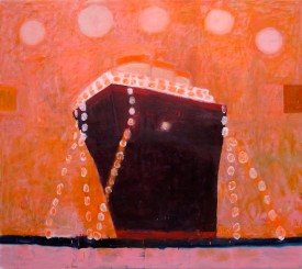 Katherine Bradford, Ship With 5 Moons, 2012-13. Oil on canvas, 61 x 69 inches. Courtesy of the Artist