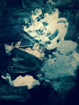 Tomas Vu, Dark Side of The Moon, 2013. Mixed media on Mylar, mounted on wood panel, 77 x 42 inches. Courtesy of LOOC Art, Southampton, NY.