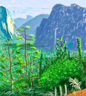 David Hockney, Yosemite I, October 16th 2011. iPad Drawing printed on six sheets of paper (71 3/4 x 42 3/4 inches each), mounted on six sheets of Dibond, 143 1/2 x 128 1/4 inches overall. © 2013 David Hockney