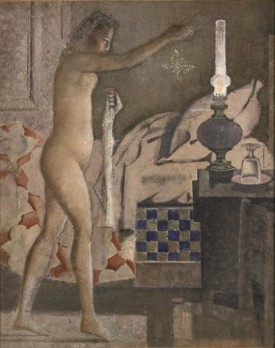 Balthus, The Moth, 1959. Casein tempera on canvas, 63.75 x 51.25 inches. Musée National d’Art Moderne, Centre Georges Pompidou, donated by André and Henriette Gomès in 1985 © Balthus