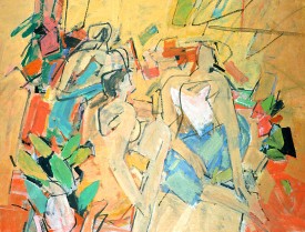 Charles Cajori, The Game, 1990-2000. Oil on linen, 60 x 78 inches. Courtesy of David Findlay, Jr. Fine Art