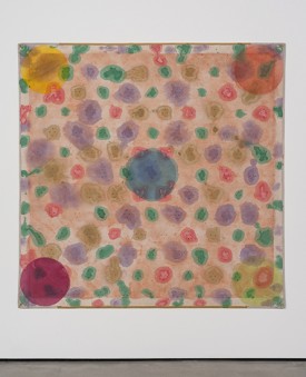 Alan Shields, Subway Series, 1984, acrylic, thread, glass beads, cotton belting on canvas, 71 x 71 inches, 180.34 x 180.34 centimeters. Courtesy of Cherry and Martin.