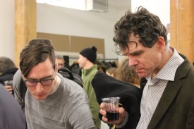 Noah Dillon and Paul Pagk at the opening of Come Like Shadows at Zurcher Gallery, New York, December 2013. Photo: Anna Shukeylo